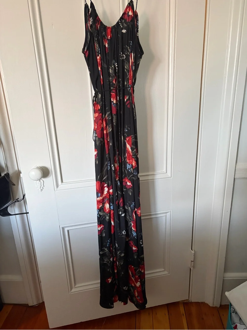 Silky floral maxi dress with optional tie waist